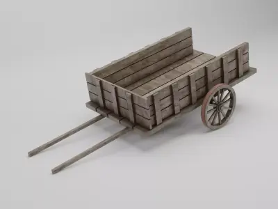 low poly wooden old carriage 3D model Low-poly 3D model