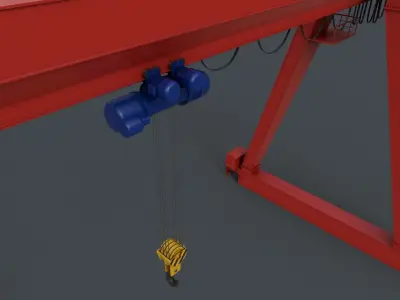 PBR Single Girder Gantry Crane V1 - RED Low-poly 3D model