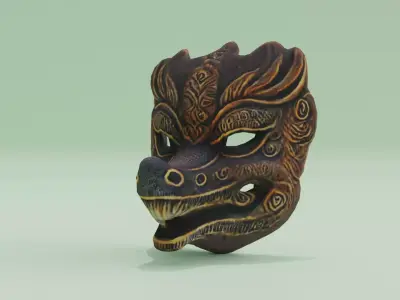 Wooden Dragon Mask Free low-poly 3D model