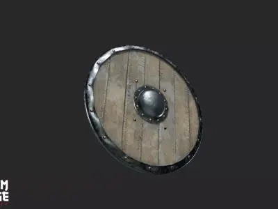 Wooden Medieval Shield Low-poly 3D model