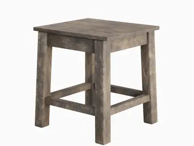 Old Wooden Tabouret 03 Low-poly 3D model