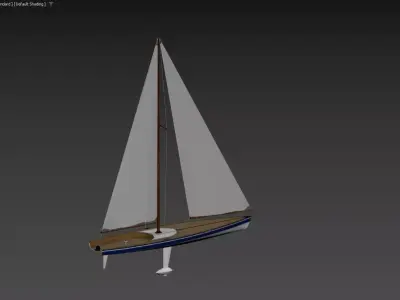 Classic Wooden Sailing Yacht Vintage Sloop 3D model 3D model