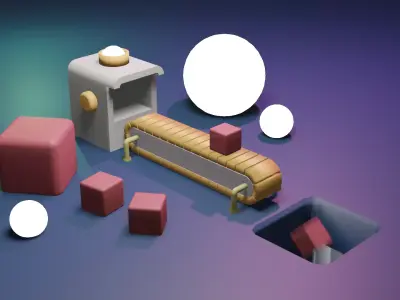 3D factory model  rollar belt  boxes  Conveyor System Low-poly 3D model