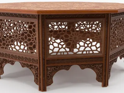 Oriental Wooden Table with Inlaid Floral Pattern 3D model