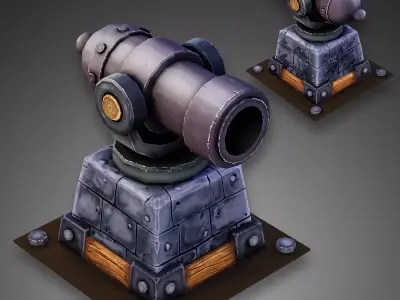 Cannon Turret Mounted Stylized Low-poly 3D model
