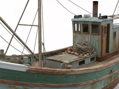 Old Rusty Fishing Boat Low-poly 3D model