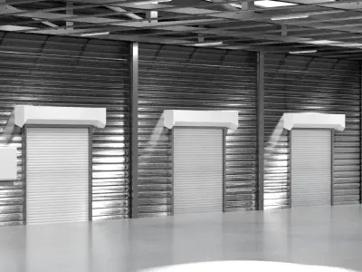 Spacious empty metal beamed Warehouse 3D model