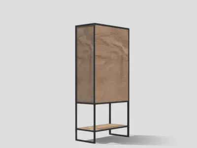 Industrial wooden rectangular closet with black metal structure 3D model purchase