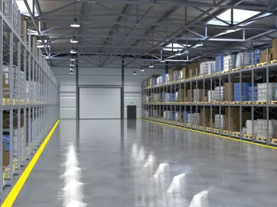 Warehouse 2 with shelves and boxes 3D model