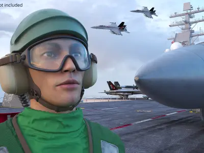 Flight Deck Technician Helmet with Goggles Green Used 3D model