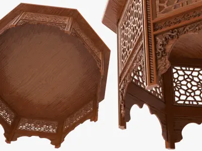 Oriental Wooden Table with Inlaid Floral Pattern 3D model