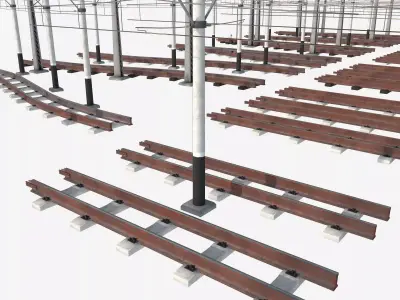 a set of electrified railway tracks and rails Low-poly 3D model