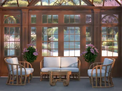  Victorian Style Greenhouse with Furniture and Flowers 