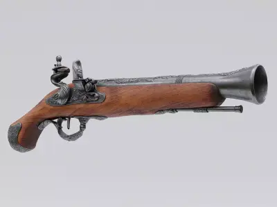 Pirate Flintlock Pistol Low-poly 3D model