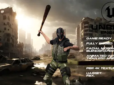 Zombie Hunter full rigged - game ready - animated Low-poly 3D model purchase