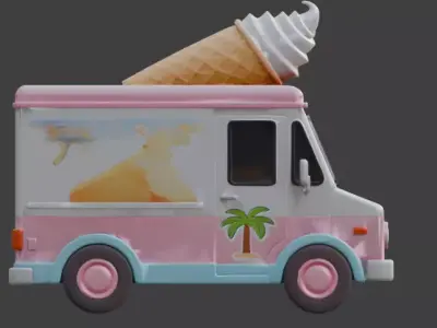 Stylized Ice Cream Truck 3D Model Low-poly 3D model