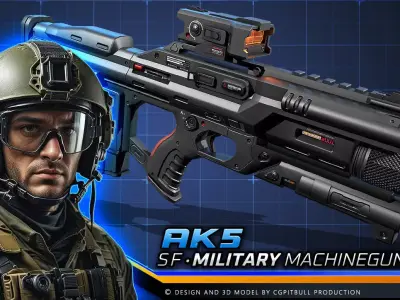 AK5 - MachineGun Low-poly 3D model