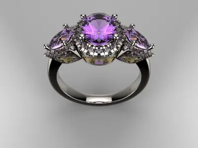 three stones engagement Ring for Women 3D print model
