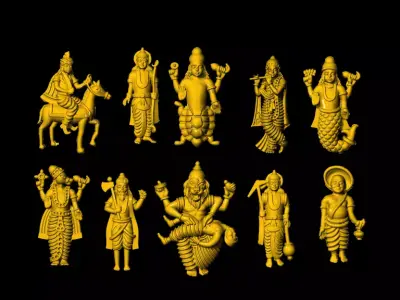 dasavatar gold statues of hindu gods 3D print model