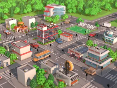 Low Poly Cartoon City Pack 3D model