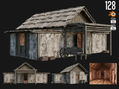 4 Old Medieval Building Pack 4K Textures GameReady 125 to 128 Low-poly 3D model