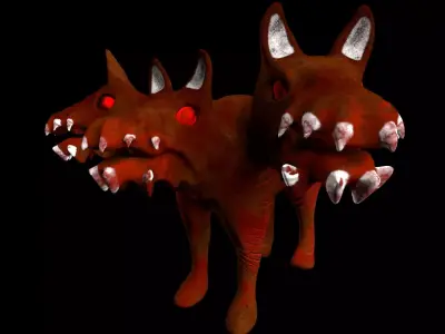 Cerberus demon with glowing eyes Low-poly 3D model