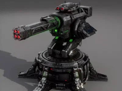 Heavy Sci-Fi Plasma Defense Turret - PBR Game Ready Low-poly 3D model
