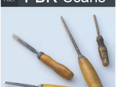 Chisels Low Poly three woodworking tools - three woodworking ... Low-poly 3D model