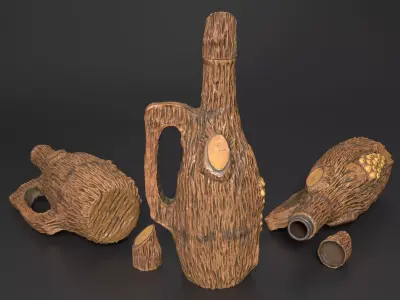 Rustic Ceramic Bottle Imitating Wood Low-poly 3D model
