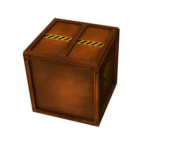Box Low Poly wooden trash can with warning labels Low-poly 3D model