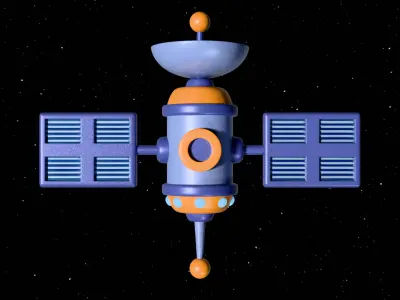 Stylized cartoon satellite Low-poly 3D model