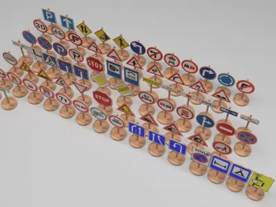Wooden Toy Road Signs Set 3D model