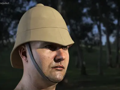 British Army Pith Helmet Beige Worn Strap 3D model