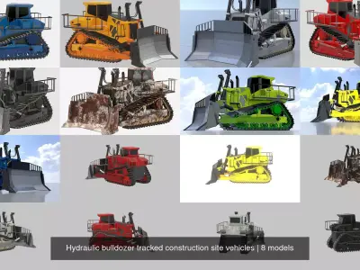 Hydraulic bulldozer tracked construction site vehicles 3D Model Pack