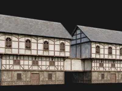 221-222-223-224 Old Medieval Houses Pack 4K Textures Low-poly 3D model