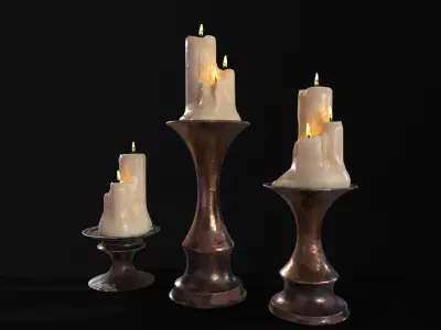 Antique Copper Candlestick Set Low-poly 3D model