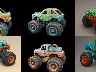 Monster Truck bundle 8 pack 100 glb 3D model