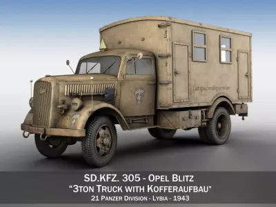 Opel Blitz - 3t Cargo Truck with Kofferaufbau- 21 PzDiv 3D model purchase