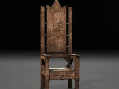 Medieval Wooden Rustic Chair Low-poly 3D model