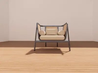 Industrial Lounge Armchair in Metal and Wood and Fabric  Low-poly 3D model