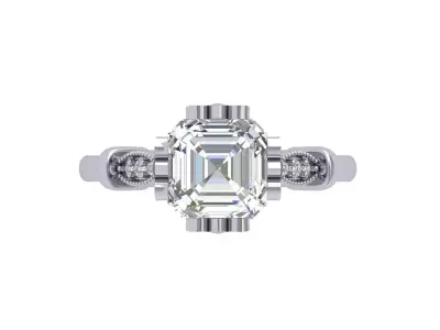 Asscher Solitair Ring 3D print model 6