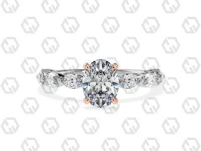 Ring 176 Oval Shape marquise on shanks with Gems 3D print model