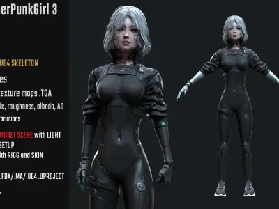 Cyberpunk Girl 3 - Game - Ready   Low-poly 3D model