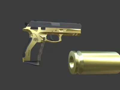 Gold Gun with easy animation 3D model