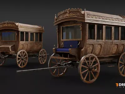 Medieval Wagons Carts Carriages Vol-2 - Horse Ox Drawn Transport Low-poly 3D model
