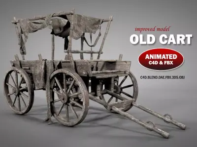 Old Cart with Fabric Animations 3D model