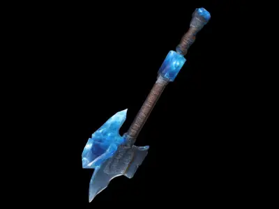 Crystal Axe With A Rough Stone Holding A Huge Magical Blue Orb 3D model