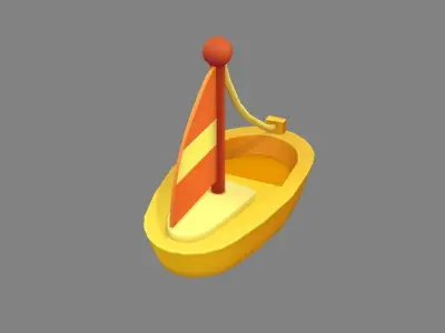 Cartoon toy sailboat - wooden boat Low-poly 3D model