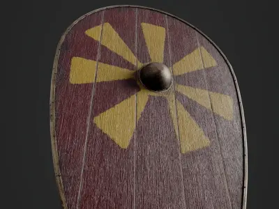 Slavic kite wooden shield-painted red with Sun symbol Low-poly 3D model