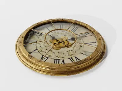 Ancient Golden Wall Clock 3D model